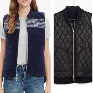 Madewell Reversible Vest in Stripe Navy & Black Puffer Style Vest Size Medium